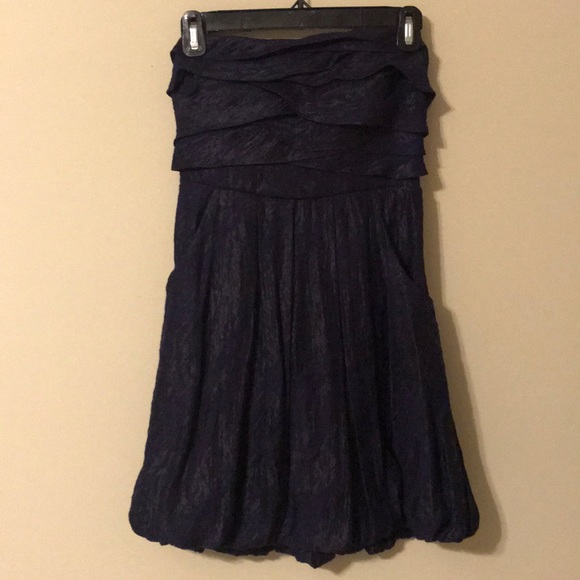 Navy Blue Strapless Ruffle Homecoming Dress - Picture 2 of 8